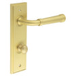 This is an image showing the Frelan - Highgate Door Handle Din Bathroom Backplate Satin Brass & Turn & Release available to order from T.H. Wiggans Ironmongery in Kendal