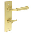 This is an image showing the Frelan - Highgate Door Handle Din Bathroom Backplate Satin Brass & Turn & Release available to order from T.H. Wiggans Ironmongery in Kendal