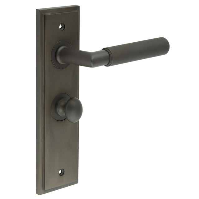 This is an image showing the Frelan - Piccadilly Door Handle Bathroom Backplate Dark Bronze & Turn & Release available to order from T.H. Wiggans Ironmongery in Kendal