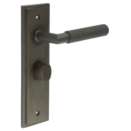 This is an image showing the Frelan - Piccadilly Door Handle Bathroom Backplate Dark Bronze & Turn & Release available to order from T.H. Wiggans Ironmongery in Kendal