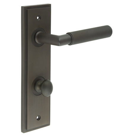 This is an image showing the Frelan - Piccadilly Door Handle Din Bathroom Backplate Dark Bronze & Turn & Release available to order from T.H. Wiggans Ironmongery in Kendal