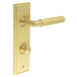 This is an image showing the Frelan - Piccadilly Door Handle Bathroom Din Backplate Satin Brass & Turn & Release available to order from T.H. Wiggans Ironmongery in Kendal