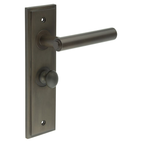 This is an image showing the Frelan - Richmond Door Handle Bathroom Backplate Dark Bronze & Turn & Release available to order from T.H. Wiggans Ironmongery in Kendal