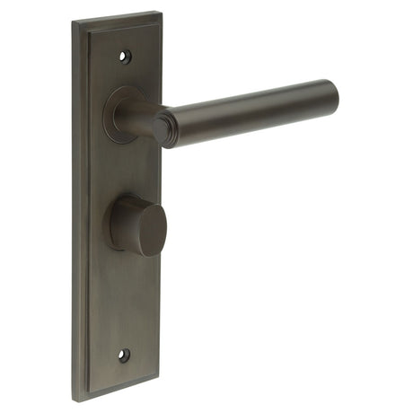 This is an image showing the Frelan - Richmond Door Handle Bathroom Backplate Dark Bronze & Turn & Release available to order from T.H. Wiggans Ironmongery in Kendal