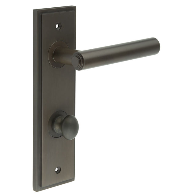 This is an image showing the Frelan - Richmond Door Handle Din Bathroom Backplate Dark Bronze & Turn & Release available to order from T.H. Wiggans Ironmongery in Kendal