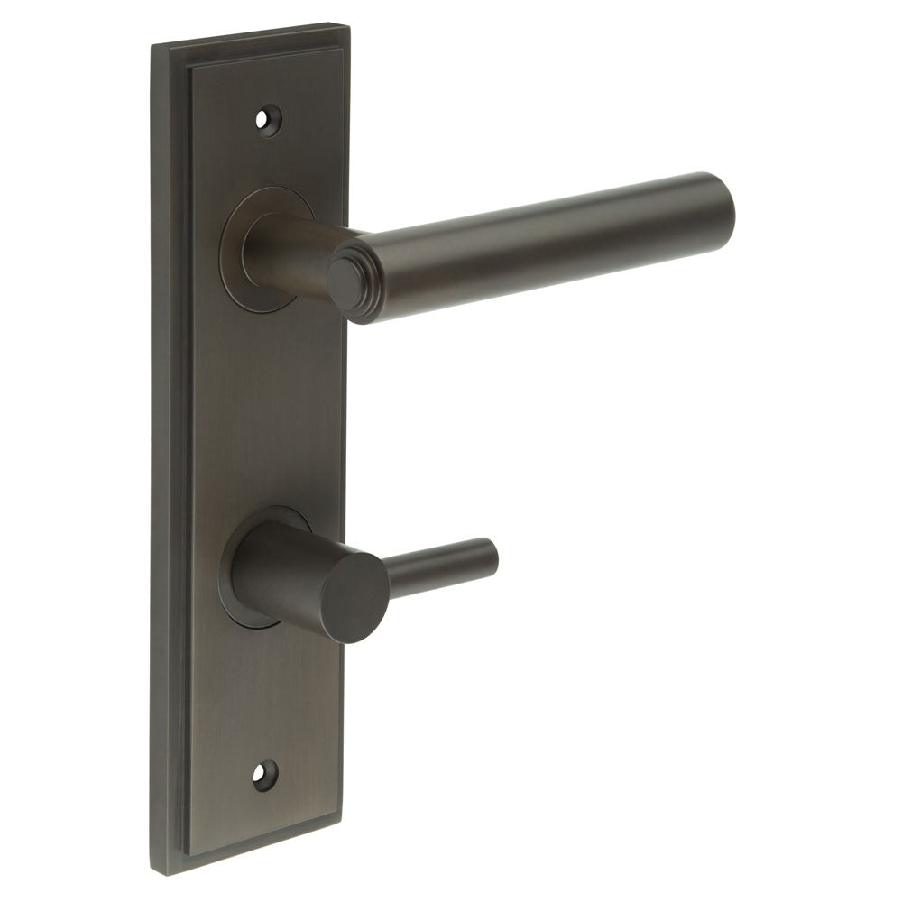 This is an image showing the Frelan - Richmond Door Handle Din Bathroom Backplate Dark Bronze & Turn & Release available to order from T.H. Wiggans Ironmongery in Kendal