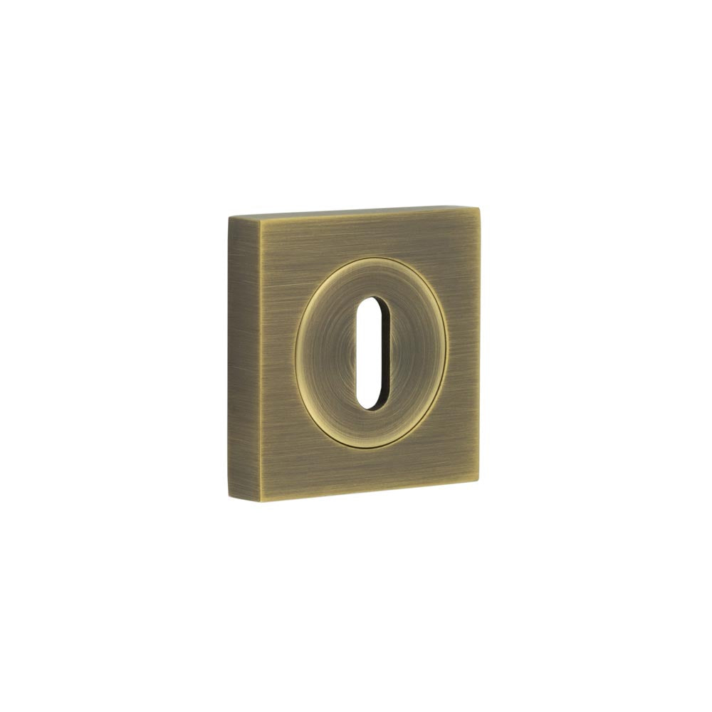 This is an image showing the Frelan - Burlington Standard Keyway Escutcheons Square Plain Rose Antique Brass available to order from T.H. Wiggans Ironmongery in Kendal