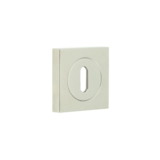 This is an image showing the Frelan - Burlington Standard Keyway Escutcheons Square Plain Rose Polished Nickel available to order from T.H. Wiggans Ironmongery in Kendal