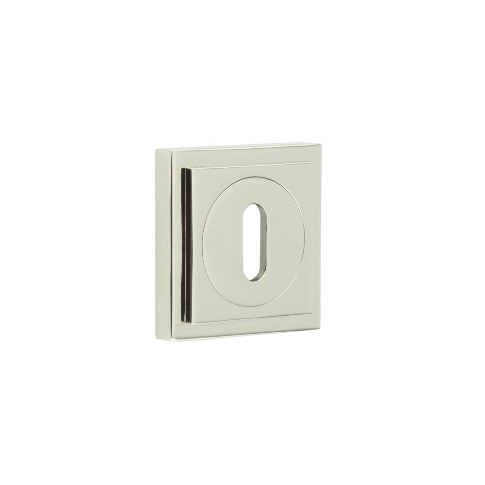 This is an image showing the Frelan - Burlington Standard Keyway Escutcheons Square Stepped Rose Polished Nickel available to order from T.H. Wiggans Ironmongery in Kendal