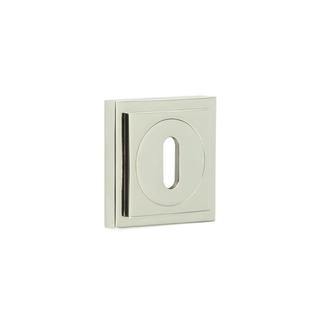 This is an image showing the Frelan - Burlington Standard Keyway Escutcheons Square Stepped Rose Polished Nickel available to order from T.H. Wiggans Ironmongery in Kendal