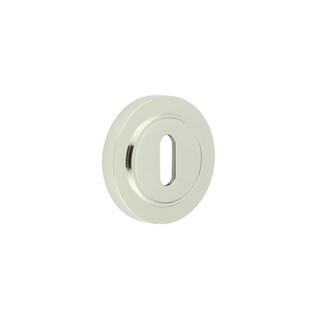 This is an image showing the Frelan - Burlington Standard Keyway Escutcheons Plain Rose Polished Nickel available to order from T.H. Wiggans Ironmongery in Kendal