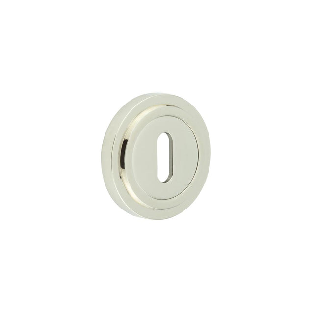 This is an image showing the Frelan - Burlington Standard Keyway Escutcheons Stepped Rose Polished Nickel available to order from T.H. Wiggans Ironmongery in Kendal