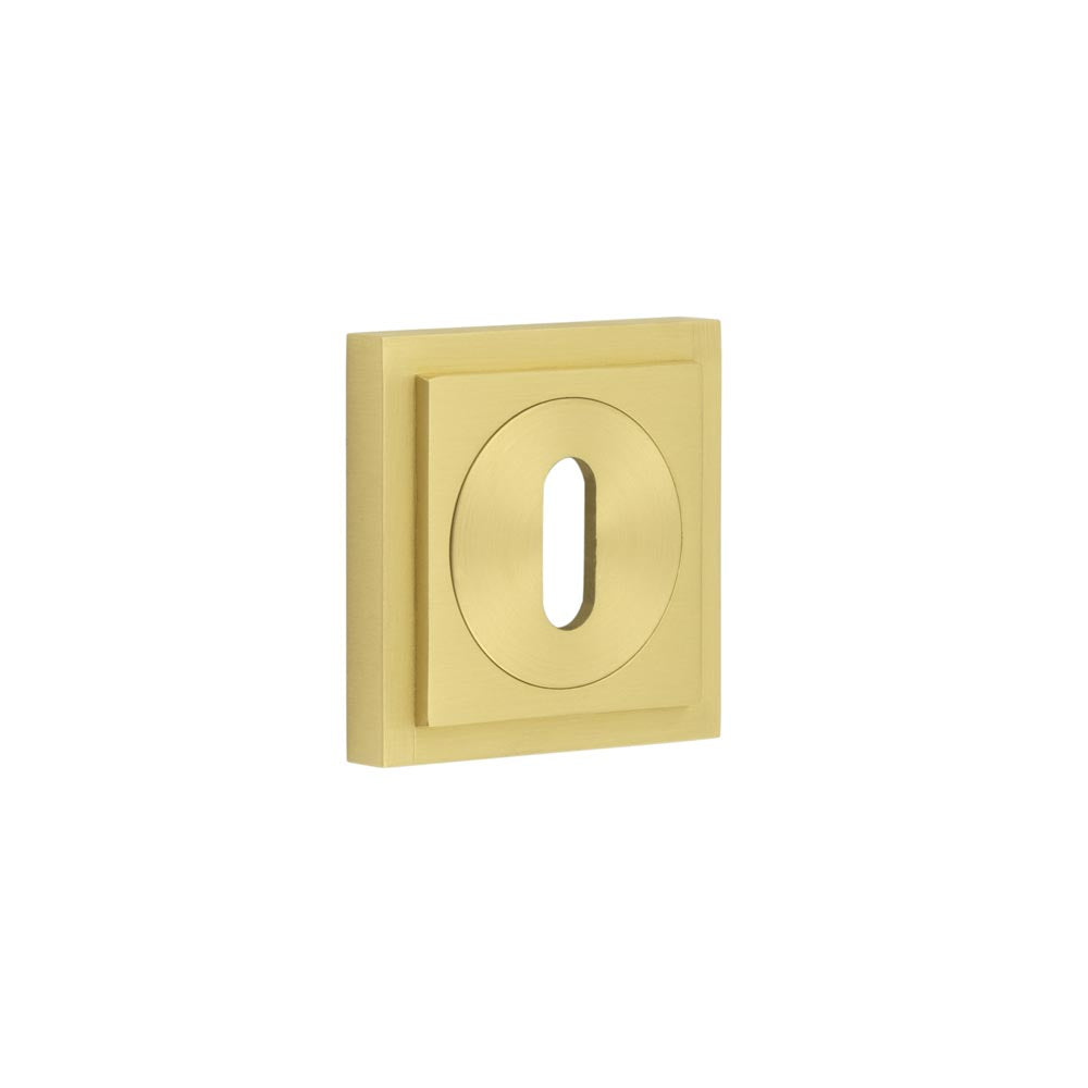 This is an image showing the Frelan - Burlington Standard Keyway Escutcheons Square Stepped Rose Satin Brass available to order from T.H. Wiggans Ironmongery in Kendal