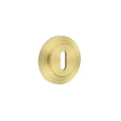 This is an image showing the Frelan - Burlington Standard Keyway Escutcheons Reeded Rose Satin Brass available to order from T.H. Wiggans Ironmongery in Kendal