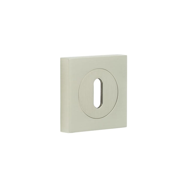 This is an image showing the Frelan - Burlington Standard Keyway Escutcheons Square Plain Rose Satin Nickel available to order from T.H. Wiggans Ironmongery in Kendal