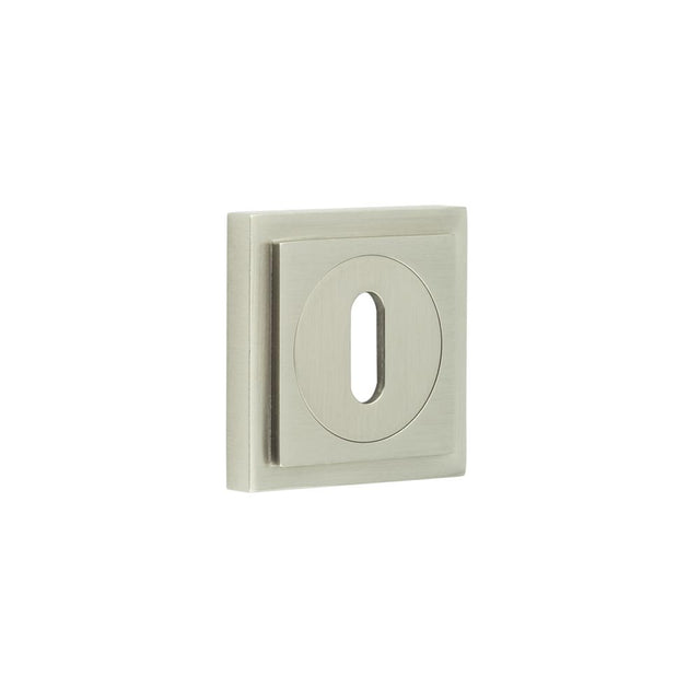 This is an image showing the Frelan - Burlington Standard Keyway Escutcheons Square Stepped Rose Satin Nickel available to order from T.H. Wiggans Ironmongery in Kendal