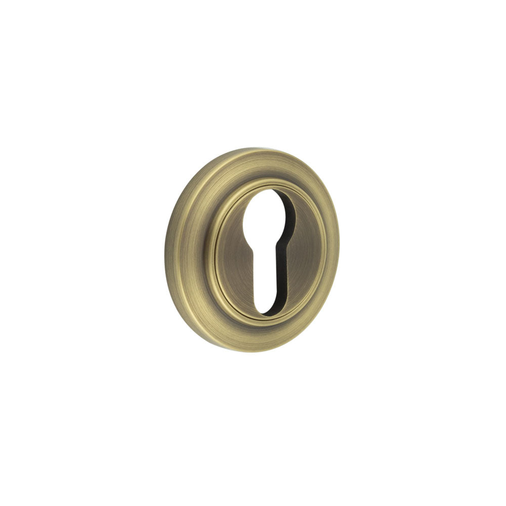 This is an image showing the Frelan - Burlington Euro Profile Escutcheons Chamfered Rose Antique Brass available to order from T.H. Wiggans Ironmongery in Kendal