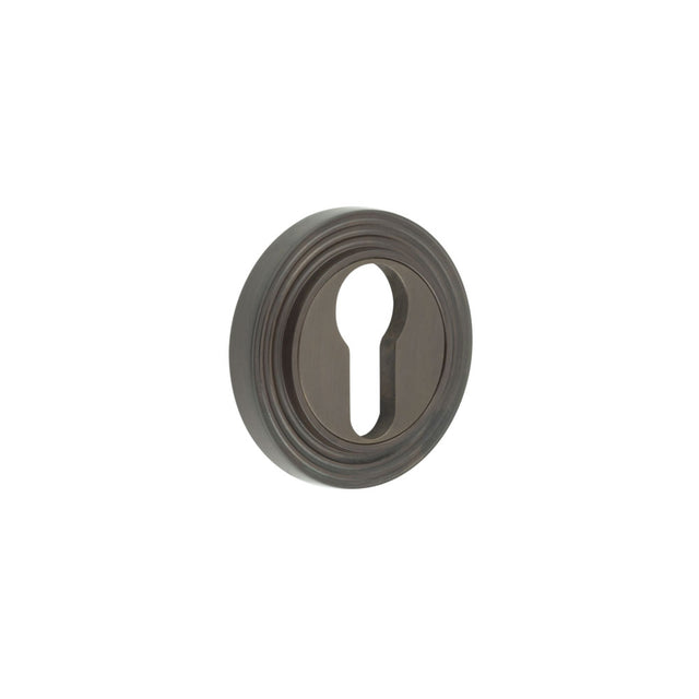 This is an image showing the Frelan - Burlington Euro Profile Escutcheons Reeded Rose Dark Bronze available to order from T.H. Wiggans Ironmongery in Kendal