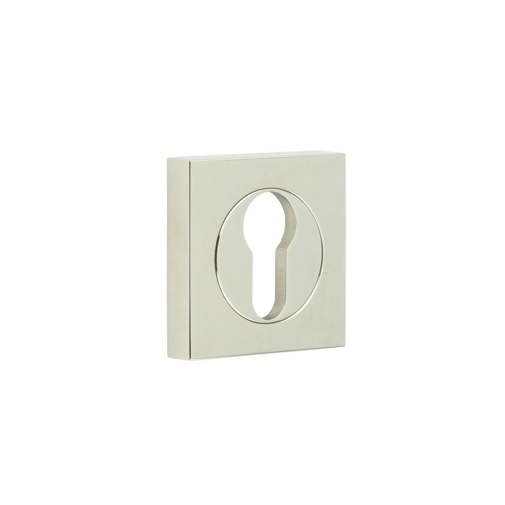 This is an image showing the Frelan - Burlington Euro Profile Escutcheons Square Plain Rose Polished Nickel available to order from T.H. Wiggans Ironmongery in Kendal