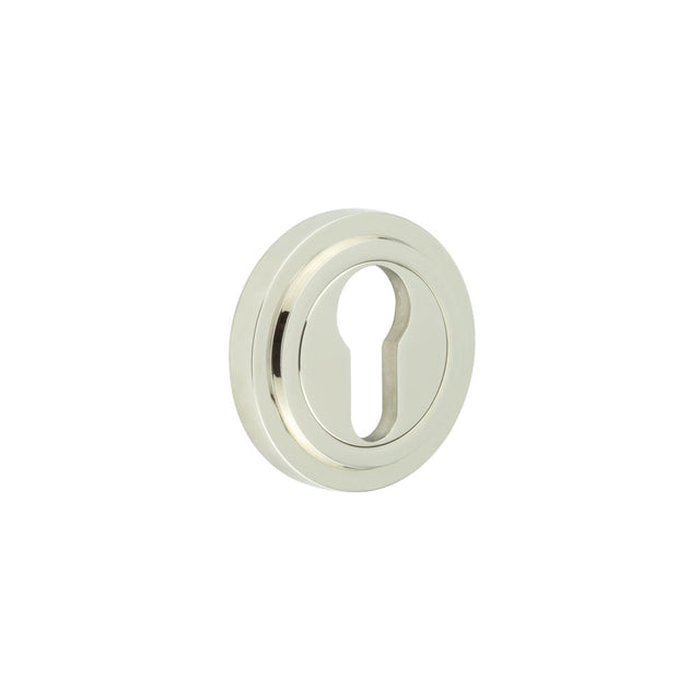 This is an image showing the Frelan - Burlington Euro Profile Escutcheons Stepped Rose Polished Nickel available to order from T.H. Wiggans Ironmongery in Kendal