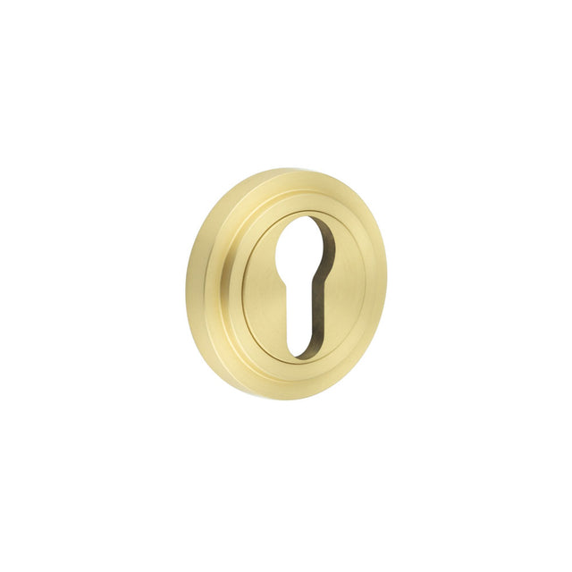 This is an image showing the Frelan - Burlington Euro Profile Escutcheons Stepped Rose Satin Brass available to order from T.H. Wiggans Ironmongery in Kendal