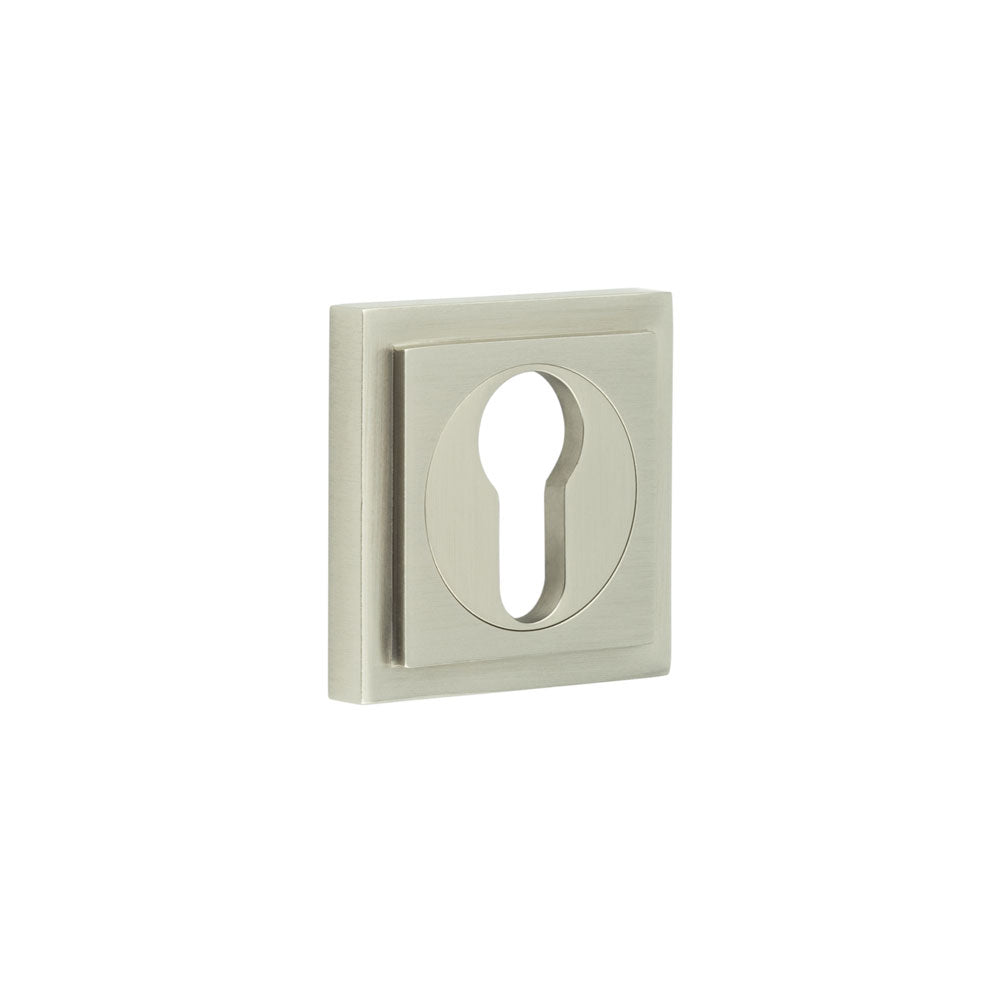 This is an image showing the Frelan - Burlington Euro Profile Escutcheons Square Stepped Rose Satin Nickel available to order from T.H. Wiggans Ironmongery in Kendal