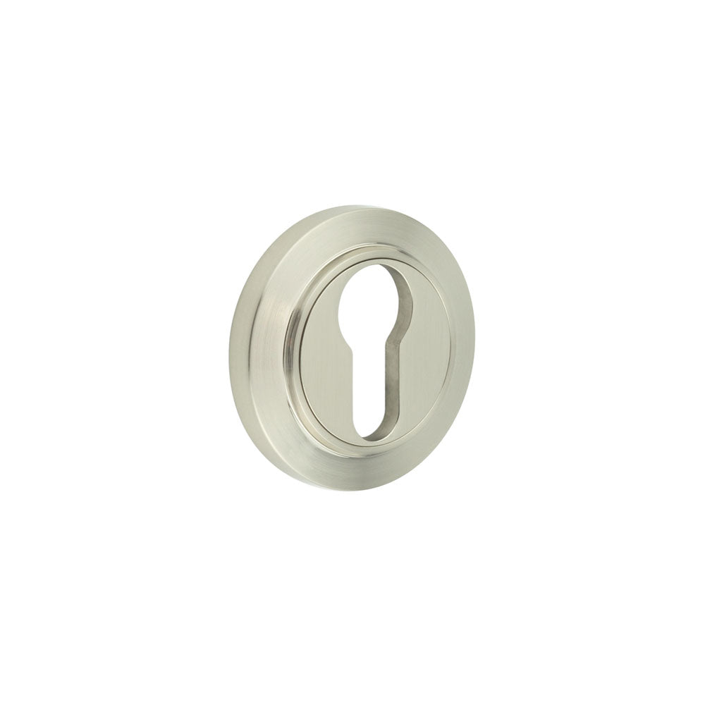 This is an image showing the Frelan - Burlington Euro Profile Escutcheons Chamfered Rose Satin Nickel available to order from T.H. Wiggans Ironmongery in Kendal