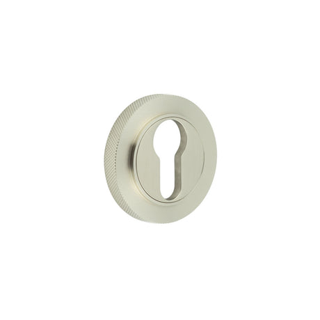 This is an image showing the Frelan - Burlington Euro Profile Escutcheons Knurled Rose Satin Nickel available to order from T.H. Wiggans Ironmongery in Kendal