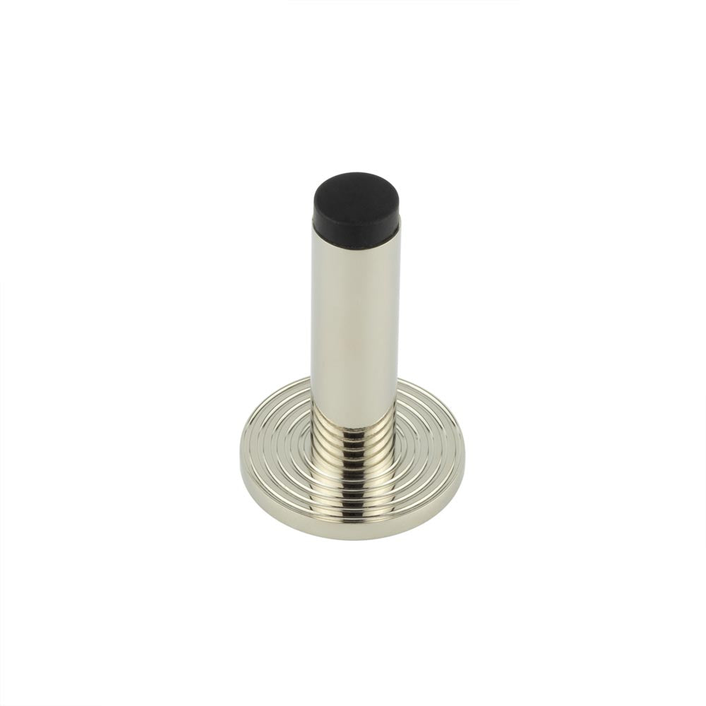 This is an image showing the Frelan - Burlington Plain Wall Mounted Door Stops Reeded Rose Polished Nickel available to order from T.H. Wiggans Ironmongery in Kendal