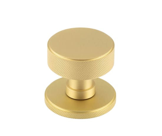 This is an image showing the Burlington - Satin Brass Westbourne Knurled Mortice Door Handles available to order from T.H. Wiggans Ironmongery in Kendal