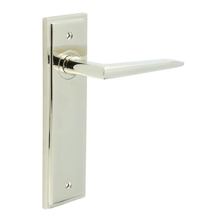 This is an image showing the Frelan - Mayfair Door Handle Latch Backplate Polished Nickel available to order from T.H. Wiggans Ironmongery in Kendal