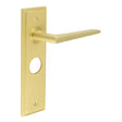 This is an image showing the Frelan - Mayfair Door Handle Bathroom Backplate Satin Brass available to order from T.H. Wiggans Ironmongery in Kendal