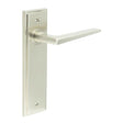 This is an image showing the Frelan - Mayfair Door Handle Latch Backplate Satin Nickel available to order from T.H. Wiggans Ironmongery in Kendal