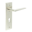 This is an image showing the Frelan - Mayfair Door Handle Din Euro Backplate Satin Nickel available to order from T.H. Wiggans Ironmongery in Kendal