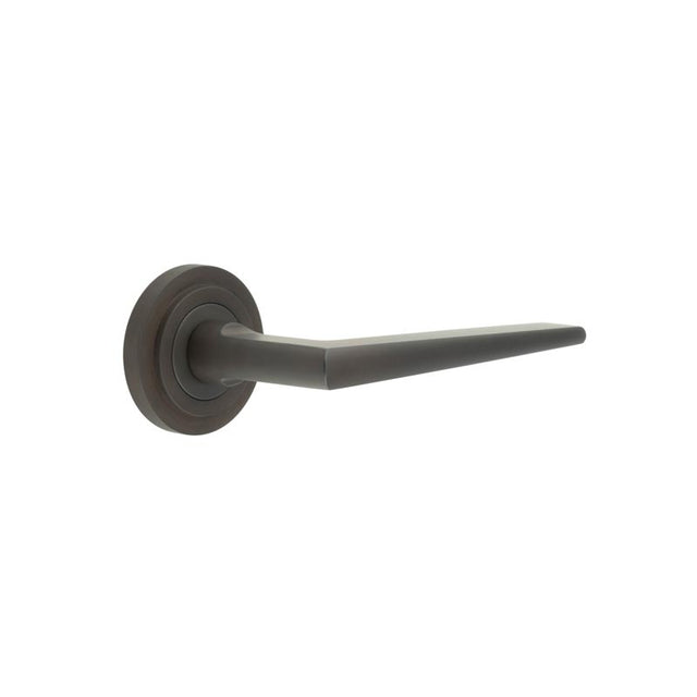 This is an image showing the Frelan - Mayfair Door Handle on Stepped Rose Dark Bronze available to order from T.H. Wiggans Ironmongery in Kendal