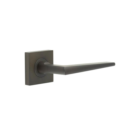 This is an image showing the Frelan - Mayfair Door Handle on Square Plain Rose Dark Bronze available to order from T.H. Wiggans Ironmongery in Kendal