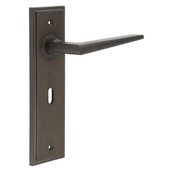 This is an image showing the Frelan - Mayfair Door Handle Lock Backplate Dark Bronze available to order from T.H. Wiggans Ironmongery in Kendal