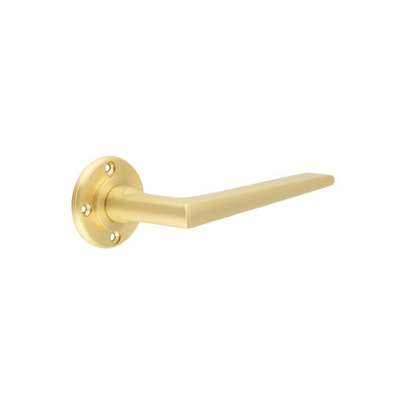 This is an image showing the Burlington - Mayfair lever on rose - Satin Brass available to order from T.H. Wiggans Ironmongery in Kendal