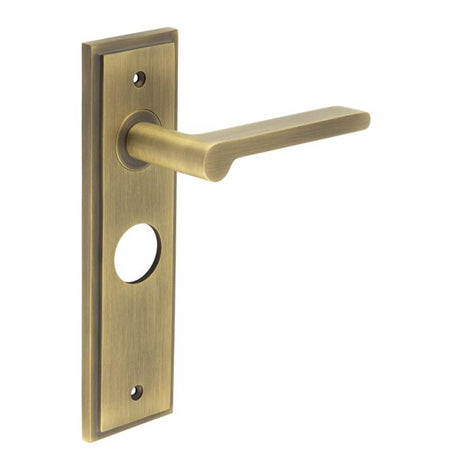 This is an image showing the Frelan - Fitzrovia Door Handle Bathroom Backplate Antique Brass available to order from T.H. Wiggans Ironmongery in Kendal