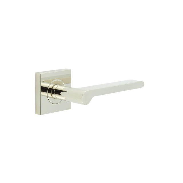 This is an image showing the Frelan - Fitzrovia Door Handles Square Plain Rose Polished Nickel available to order from T.H. Wiggans Ironmongery in Kendal