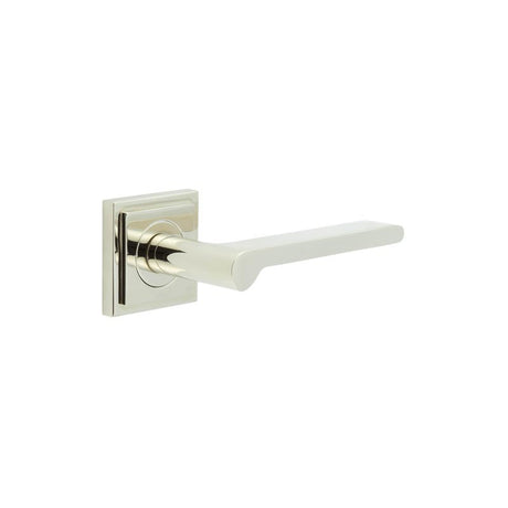 This is an image showing the Frelan - Fitzrovia Door Handles Square Stepped Rose Polished Nickel available to order from T.H. Wiggans Ironmongery in Kendal