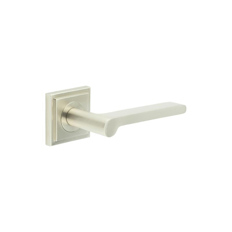 This is an image showing the Frelan - Fitzrovia Door Handles Square Stepped Rose Satin Nickel available to order from T.H. Wiggans Ironmongery in Kendal