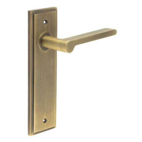 This is an image showing the Frelan - Fitzrovia Door Handle Latch Backplate Antique Brass available to order from T.H. Wiggans Ironmongery in Kendal