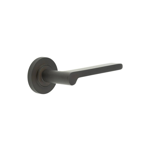 This is an image showing the Frelan - Fitzrovia Door Handles Knurled Rose Dark Bronze available to order from T.H. Wiggans Ironmongery in Kendal