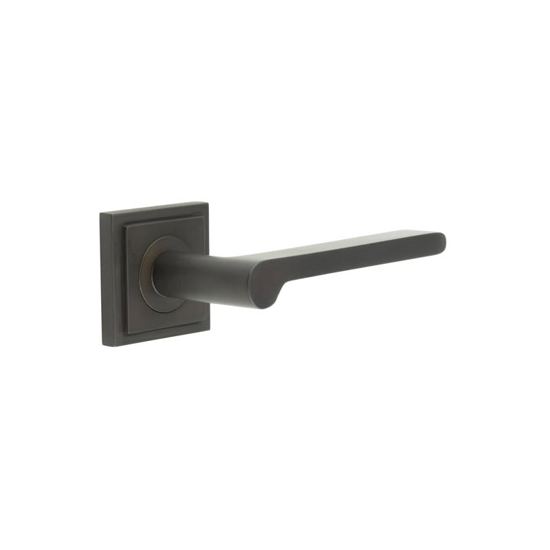 This is an image showing the Frelan - Fitzrovia Door Handles Square Stepped Rose Dark Bronze available to order from T.H. Wiggans Ironmongery in Kendal