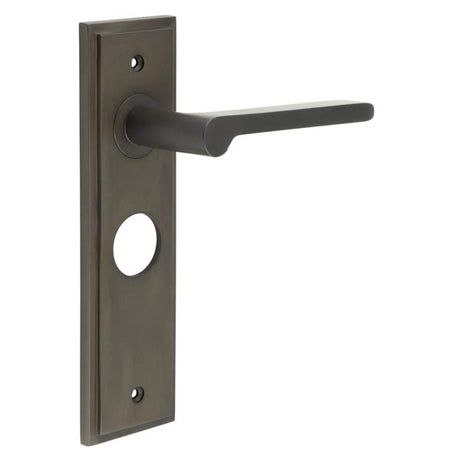 This is an image showing the Frelan - Fitzrovia Door Handle Bathroom Backplate Dark Bronze available to order from T.H. Wiggans Ironmongery in Kendal