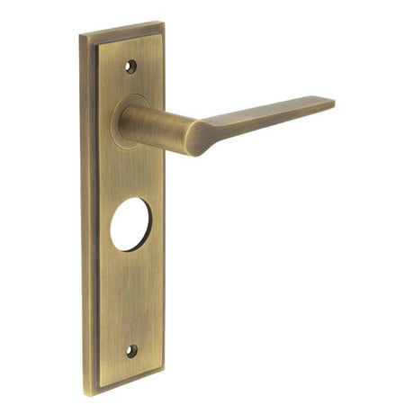 This is an image showing the Frelan - Knightbridge Door Handle Bathroom Backplate Antique Brass available to order from T.H. Wiggans Ironmongery in Kendal