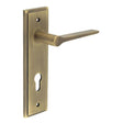 This is an image showing the Frelan - Knightbridge Door Handle Din Euro Backplate Antique Brass available to order from T.H. Wiggans Ironmongery in Kendal