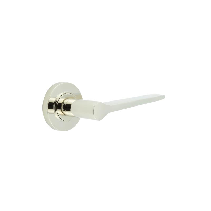 This is an image showing the Frelan - Knightsbridge Door Handle on Plain Rose Polished Nickel available to order from T.H. Wiggans Ironmongery in Kendal