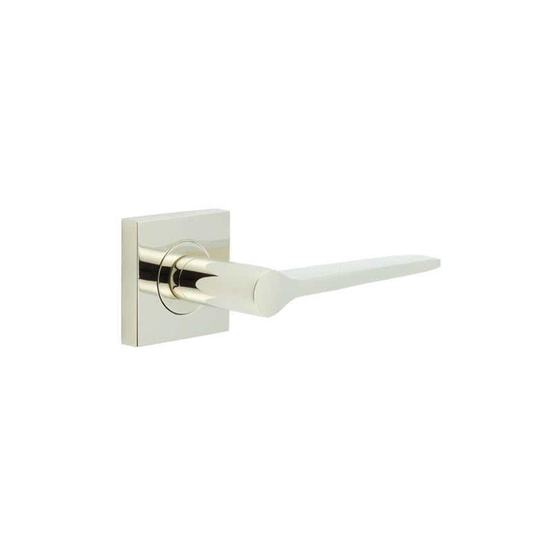 This is an image showing the Frelan - Knightsbridge Door Handle on Square Plain Rose Polished Nickel available to order from T.H. Wiggans Ironmongery in Kendal